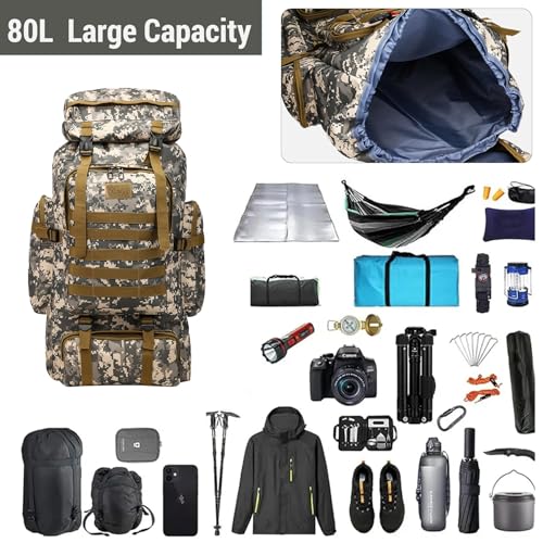 JUMAHE 80L 2-Pack Hiking Backpack for Men with Sling Tactical Backpack - Rucksack Molle Military Tactical Waterproof Lightweight Camping Backpack 3 Day Assault Pack for Travel, Climbing, Backpacking - color: 80l Grey - Pro(900d Fabric) + Sling Bag Bundle,