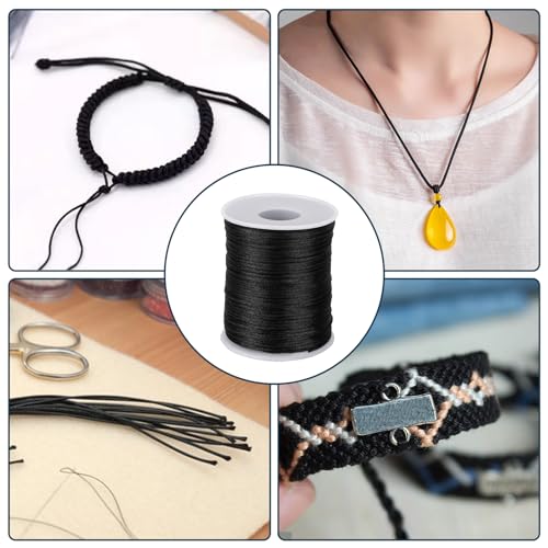 1.5mm X 110 Yards Nylon Satin Cord Black Necklace String Waxed Trim Cord - size: black