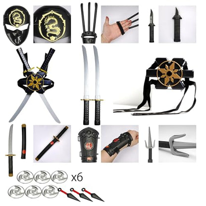 Ninja Warrior Toy Weapons Set - Katana, Sai, Mask, Bow & Arrow, Dagger, Darts, Throwing Stars - Kids Dress Up Cosplay Role Play Accessory Kit