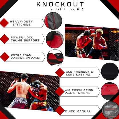 Knockout Elite Boxing Gloves 2 Pair Set, Complete Kit with Hand Wraps, Bag Pack, and Mouth Guard - Size 8oz-16oz-All Color Available - color: Black / Red, size: 10 oz