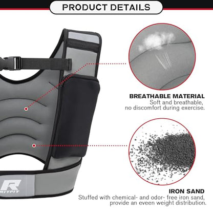 RitFit Weighted Vest, 4lb/8lb/10lb/12lb/15lb/20lb Weight Vest with Reflective Stripes, Weight Vest Adjustable for Women and Men Workout, Strength Training, Running, Fitness, Jogging, Walking - color: 20LB