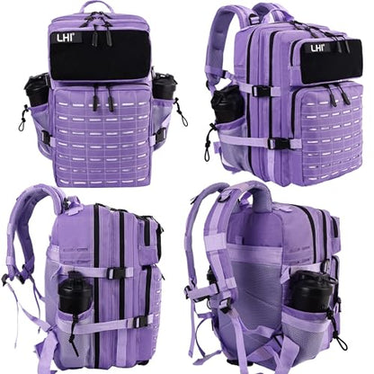 LHI Tactical Military Backpack for Men 25L/45L Large Molle Army Assault Pack 3 Day Hiking Rucksack With Bottle Holder - color: Light Purple, size: 45L