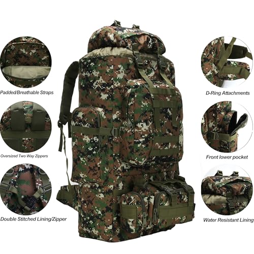 King'sGuard 100L Camping Hiking Backpack Molle Rucksack Military Camping Backpacking Daypack - color: Woodland Camo