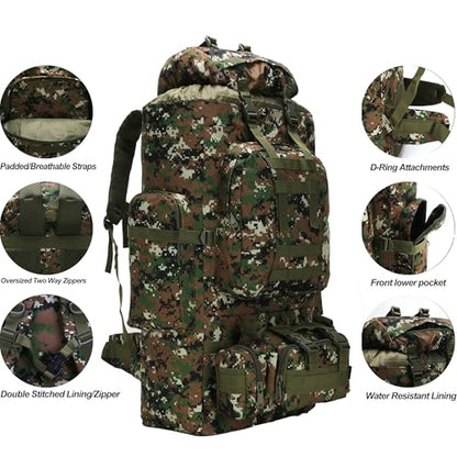 King'sGuard 100L Camping Hiking Backpack Molle Rucksack Military Camping Backpacking Daypack - color: Woodland Camo