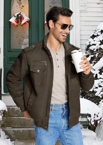 EKLENTSON Mens Winter Jacket with Multi Pockets Fleece Lined Military Coat - color: Coffee, size: XX-Large