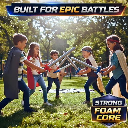 Liberty Imports 6 PCS Giant Foam Swords, Large 1:1 Scale Strong Toy Weapons, Kids Medieval Warrior Knights Pretend Play Safe Fighting Set - Red vs Blue (30 Inches)