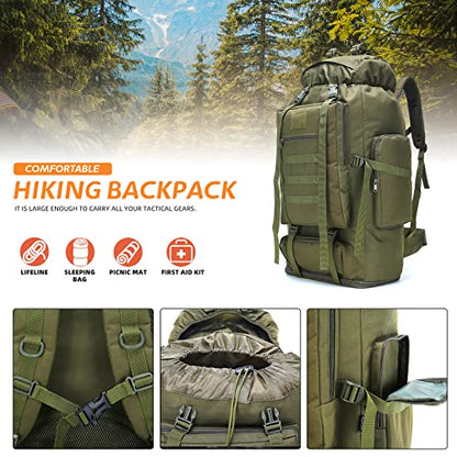 100L Hiking Camping Backpack MOLLE Rucksack Waterproof Daypack for Traveling (Army Green) - color: Armygreen