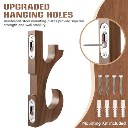 Sword Wall Mount Hook Walnut Wood Katana Display Holder Stand Rack, Brown
