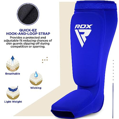 RDX Shin Guards Kickboxing Muay Thai, SATRA Approved, MMA Leg Instep Protection Pads, Sparring Training Martial Arts Boxing, Elasticated Padded Protector, Karate BJJ Taekwondo Gear, Men Women - color: Blue White, size: X-Large