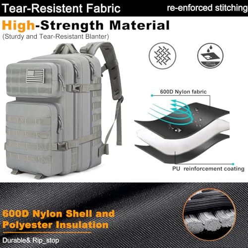 45L Large Tactical Backpack Military MOLLE 3 Day Bug Out Bag - color: Gray