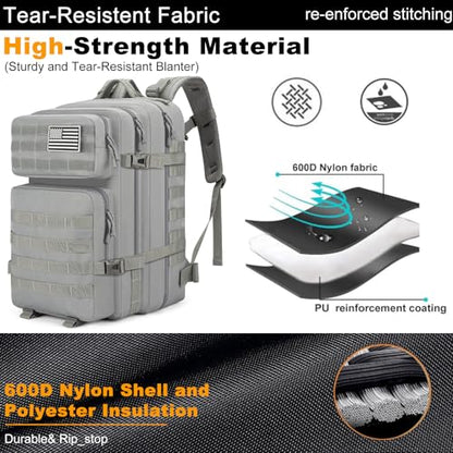 45L Large Tactical Backpack Military MOLLE 3 Day Bug Out Bag - color: Gray