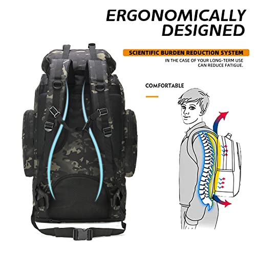 100L Hiking Camping Backpack MOLLE Rucksack Waterproof Daypack for Traveling - color: Blackcame