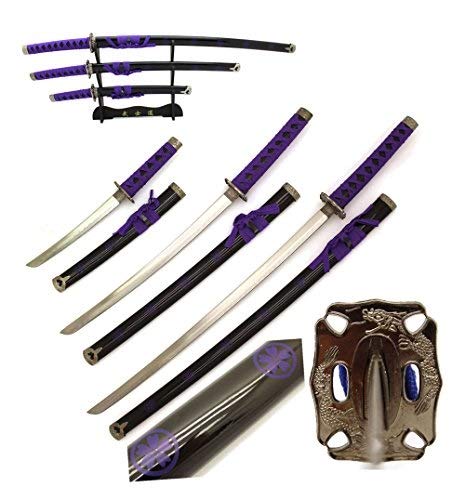 Snake Eye Tactical Two Tone 3 Piece Samurai Katana Set w/Free Sword Stand - color: Purple