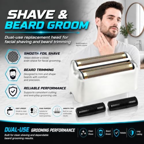 Shaver Replacement Foil & Cutters Compatible with BaBylissPRO FXFS2 Heads - color: Silver 2 Pack