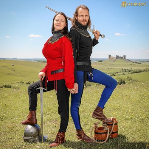 Mythrojan Late Medieval Padded Arming Doublet Gambeson with Brass Aiglets, Ideal for Knightly Medieval Reenactment LARP - color: Red, size: 3X-Large