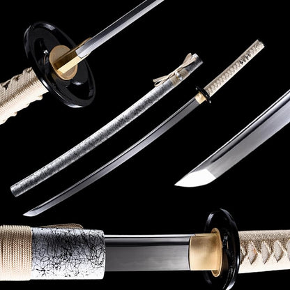 Handmade Sharp Katana, Traditional Clay Tempered 1060/9260/T10 Steel, Full Tang Real Katana Sword, Authentic Japanese Craft Samurai Sword - color: White&Black