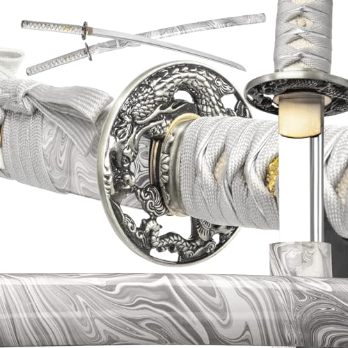 Real Samurai Sword Hand Forged with T10 Steel Clay Tempered 41-Inch - color: Grey/White-T10 Steel-Hamon