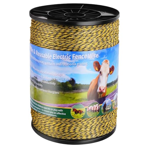 3445ft Electric Fence Polywire, 9-Strand Stainless Steel Rope for Livestock - size: 3445 Feet