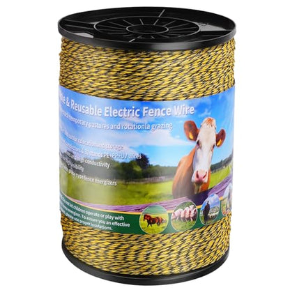 3445ft Electric Fence Polywire, 9-Strand Stainless Steel Rope for Livestock - size: 3445 Feet