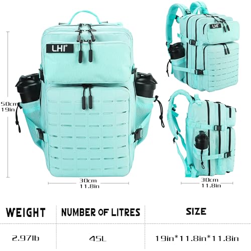 LHI Tactical Military Backpack for Men 25L/45L Large Molle Army Assault Pack 3 Day Hiking Rucksack With Bottle Holder - color: Green, size: 45L