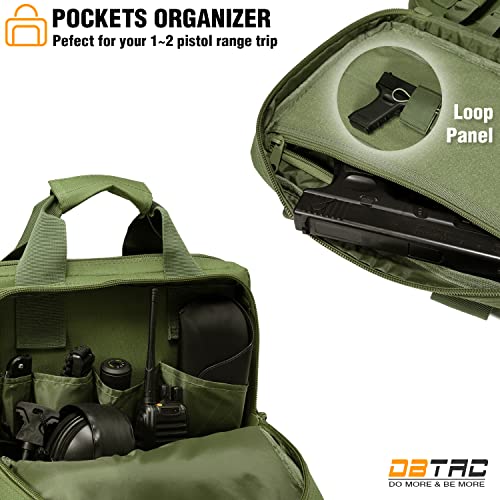 DBTAC Gun Case Bag XS | Tactical 1~2 Pistol Bag Firearm Shooting Case with Lockable Zipper for Shooting Range Outdoor Hunting | US Flag Patch + Universal Holster Included - color: Green