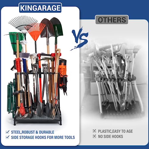 Garden Tool Organizer, Yard Tools Rack Holds 55 Long-Handled Tools/Rakes/Brooms for Garage Organization and Storage, Shed, Outdoor, Lawn, Heavy-Duty Steel, Black, Easy Assembly - size: Yard Tool Storage
