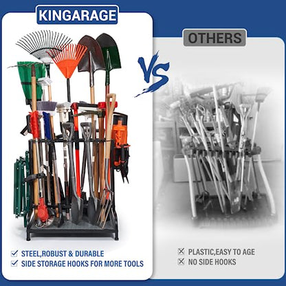 Garden Tool Organizer, Yard Tools Rack Holds 55 Long-Handled Tools/Rakes/Brooms for Garage Organization and Storage, Shed, Outdoor, Lawn, Heavy-Duty Steel, Black, Easy Assembly - size: Yard Tool Storage