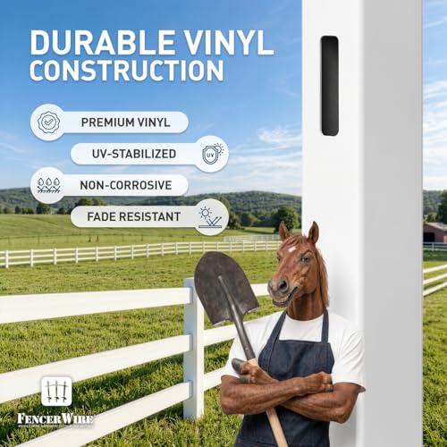Fencer Wire 3-Rail Vinyl Ranch Fence Kit, 4ft H x 96ft W, White PVC Fence System with 6ft Posts & 8ft Rails, UV-Resistant, Easy Installation, Durable Outdoor Fencing for Ranch, Yard & Farm - size: 96 FT