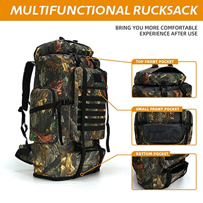 100L Hiking Camping Backpack MOLLE Rucksack Waterproof Traveling Daypack Durable High-Performance Backpack for Backpacking (Leaf camo100L) - color: Leafcamo