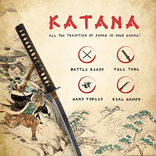 Katana Samurai Sword, 1045 Carbon Steel, Hand Forged, Full Tang - color: Katana 842