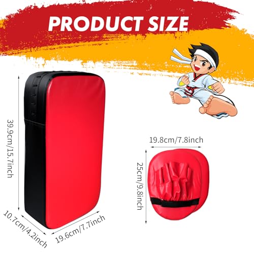 9 in 1 Taekwondo Kick Pad Boxing Training Equipment, Black Red Wrist Band Punching Mitts Set for Martial Arts,Adjustable Soft Training Pads for Karate, Muay Thai, MMA Training
