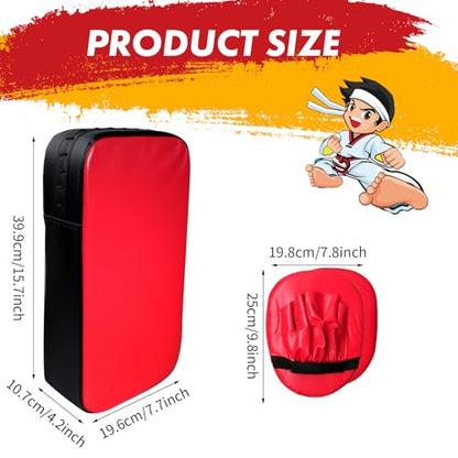 9 in 1 Taekwondo Kick Pad Boxing Training Equipment, Black Red Wrist Band Punching Mitts Set for Martial Arts,Adjustable Soft Training Pads for Karate, Muay Thai, MMA Training