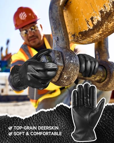 OZERO Leather Garden Gloves: Soft Breathable Deerskin Gloves (Black, L) - color: Black, size: Large (Pack of 1)