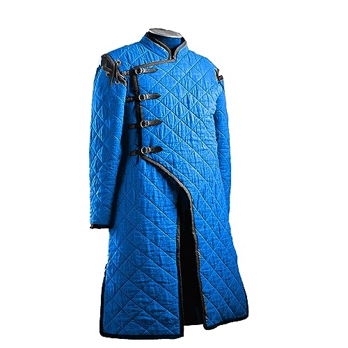 THE MEDIEVALS Thick Padded Gambeson Coat Aketon Full Length Jacket Armor Costumes Dress SCA - color: Blue, size: X-Large