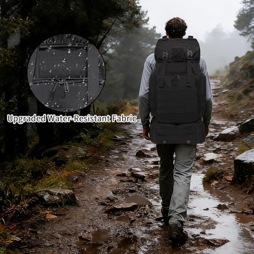 Hiking Backpack, 80L Molle Military Tactical Rucksack, Camping Backpack with Shoe Compartment, Lightweight Rucksack for Men, Water Resistant Hiking Daypack Survival Bag Hiking Bag (Black)