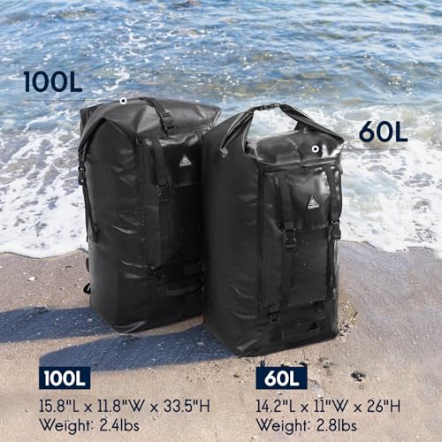 Haimont Large Waterproof Roll Top Dry Backpack 60L, Black - color: Black, size: 60L