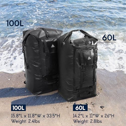 Haimont Large Waterproof Roll Top Dry Backpack 60L, Black - color: Black, size: 60L