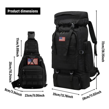 JUMAHE 80L 2-pack Hiking Backpack for Men with Sling Tactical Backpack - Rucksack Molle Military Tactical Waterproof Lightweight Camping Backpack 3 Day Assault Pack for Travel, Climbing, Backpacking - color: 80l Black - Pro(900d Fabric) + Sling Bag Bundle
