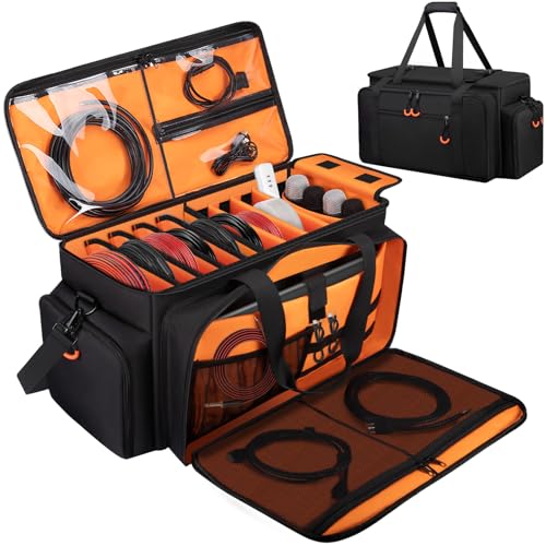 Large Dj Cable Bag with Detachable Dividers, Bottom Pad - color: Orange, style: Dj Cable Bag