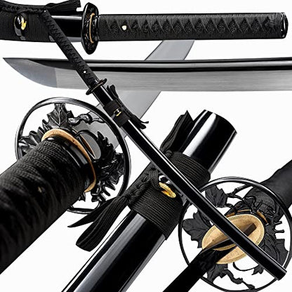 Traditional Heat/Clay Tempered Hand Forged Katana Sword | Real 1060/1095 T10 High Carbon Steel Sharp Full Tang Katanas | Practical Authentic Japanese Samurai Swords - color: Iron Leaves