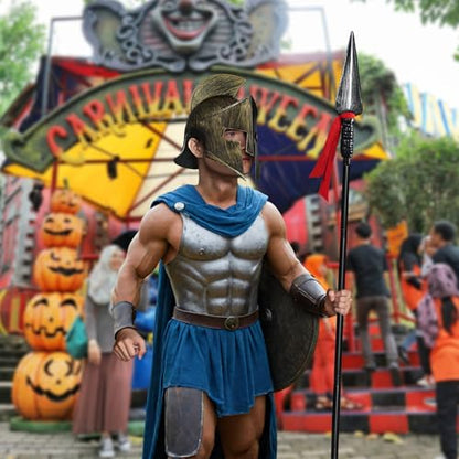 Servllcell Medieval Roman Knight Helmet,Plastic Greek Spartan Gladiator Helmet Medieval Costume Accessories,Halloween Hat - color: Gold Red-e