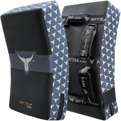 Mytra Fusion Kick Shield Curved MMA Strike Shield Muay Thai Training Strike pad Kicking Striking Shield Focus for Kickboxing Taekwondo & Martial Arts x 1 Single Unit (Black/Grey)