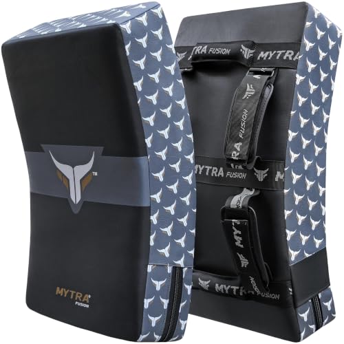 Mytra Fusion Kick Shield Curved MMA Strike Shield Muay Thai Training Strike pad Kicking Striking Shield Focus for Kickboxing Taekwondo & Martial Arts x 1 Single Unit (Black/Grey)