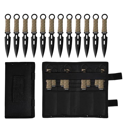 Dispatch 12 Pcs 6.5" Throwing Set, 3Cr13 Stainless Steel Black E-Coated Throwers with Paracord Handle, Full Tang, Tip Protectors & Nylon Carrying Bag,Throwing Spear for Competition and Recreation - style: Green Throwing Knives Set of 12