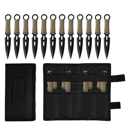 Dispatch 12 Pcs 6.5" Throwing Set, 3Cr13 Stainless Steel Black E-Coated Throwers with Paracord Handle, Full Tang, Tip Protectors & Nylon Carrying Bag,Throwing Spear for Competition and Recreation - style: Green Throwing Knives Set of 12
