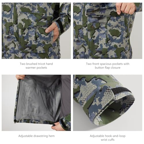 BASSDASH Walker-LW Breathable Waterproof Fishing Hunting Wading Jackets with Silent Outer Fabric for Men Women - color: Green Vegetation Camo, size: XX-Large