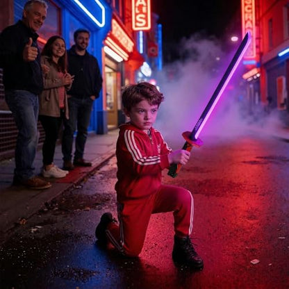 RGB Light Up Saber Toy with Smoke Mist Effect, 7 Color Neon Lightsaber, Sound Effects and Impact Sensing, USB-C Rechargeable Toy Sword for Kids, 31.5 Inch
