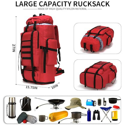 100L Hiking Camping Backpack MOLLE Rucksack Waterproof Daypack (Red) - color: Red