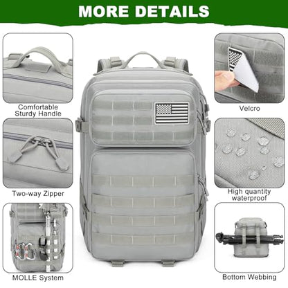 45L Large Tactical Backpack Military MOLLE 3 Day Bug Out Bag - color: Gray