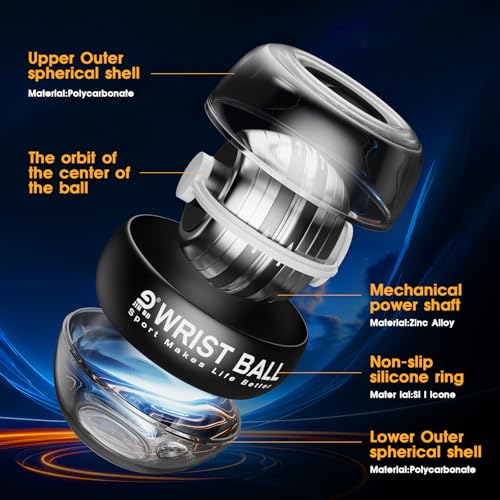JIN BD Auto Start Wrist Ball，Gyro Ball Trainer，Wrist Exerciser，Gyroscopic - color: Black (No Light)